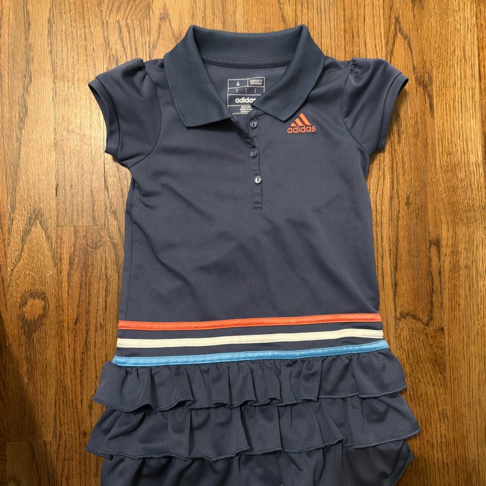 Adidas Kids Polo Shirt with Ruffle Hem - Navy and Orange